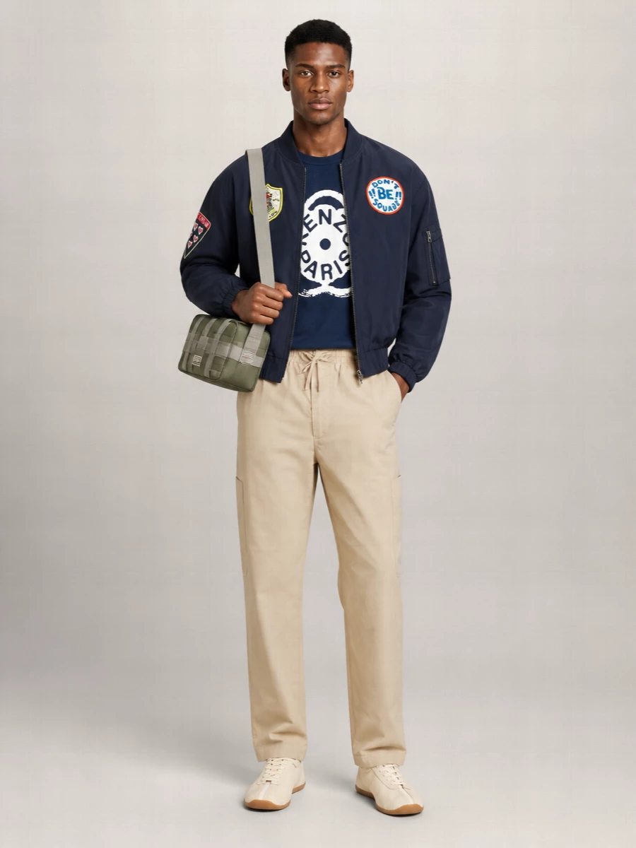 Kenzo Nylon V-Neck Single-Breasted Bomber Jacket