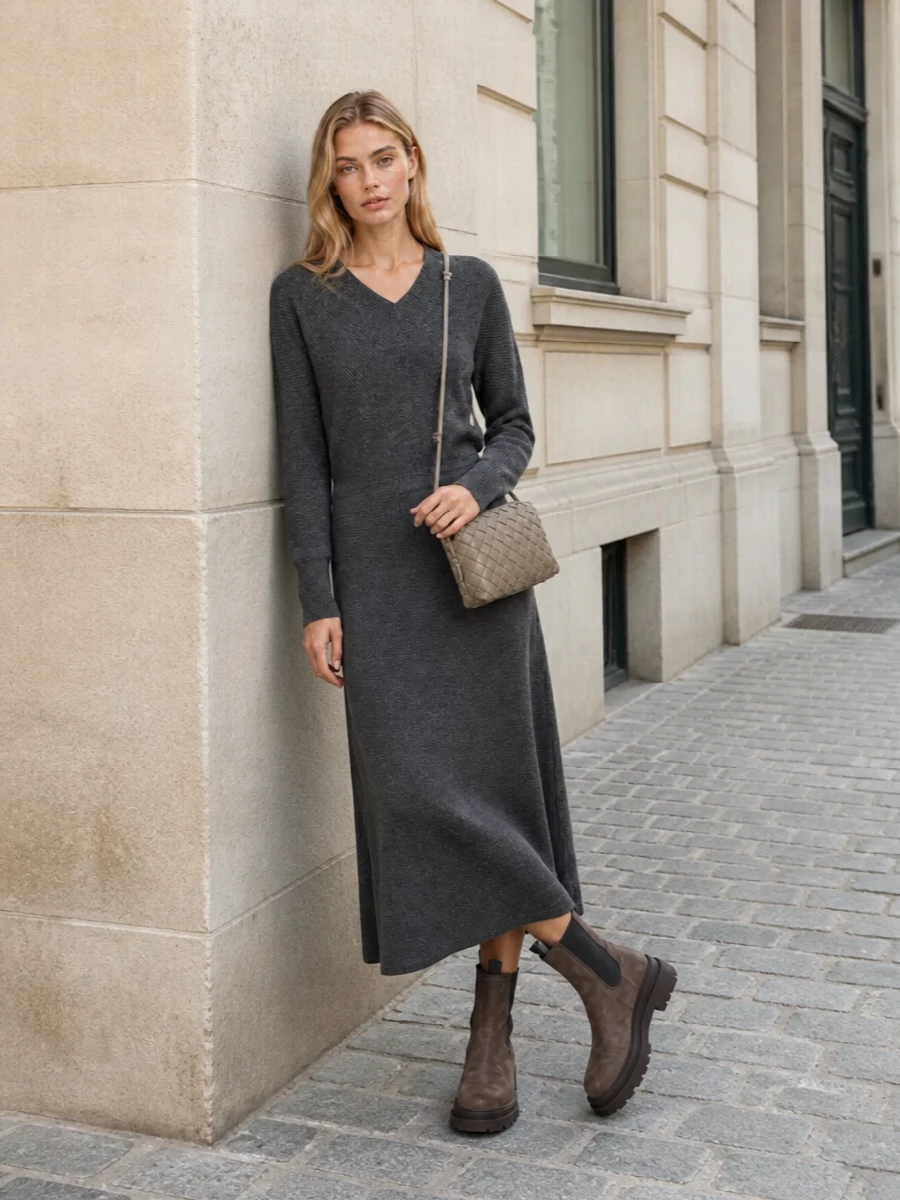 Brunello cucinelli knit midi dress chelsea boots