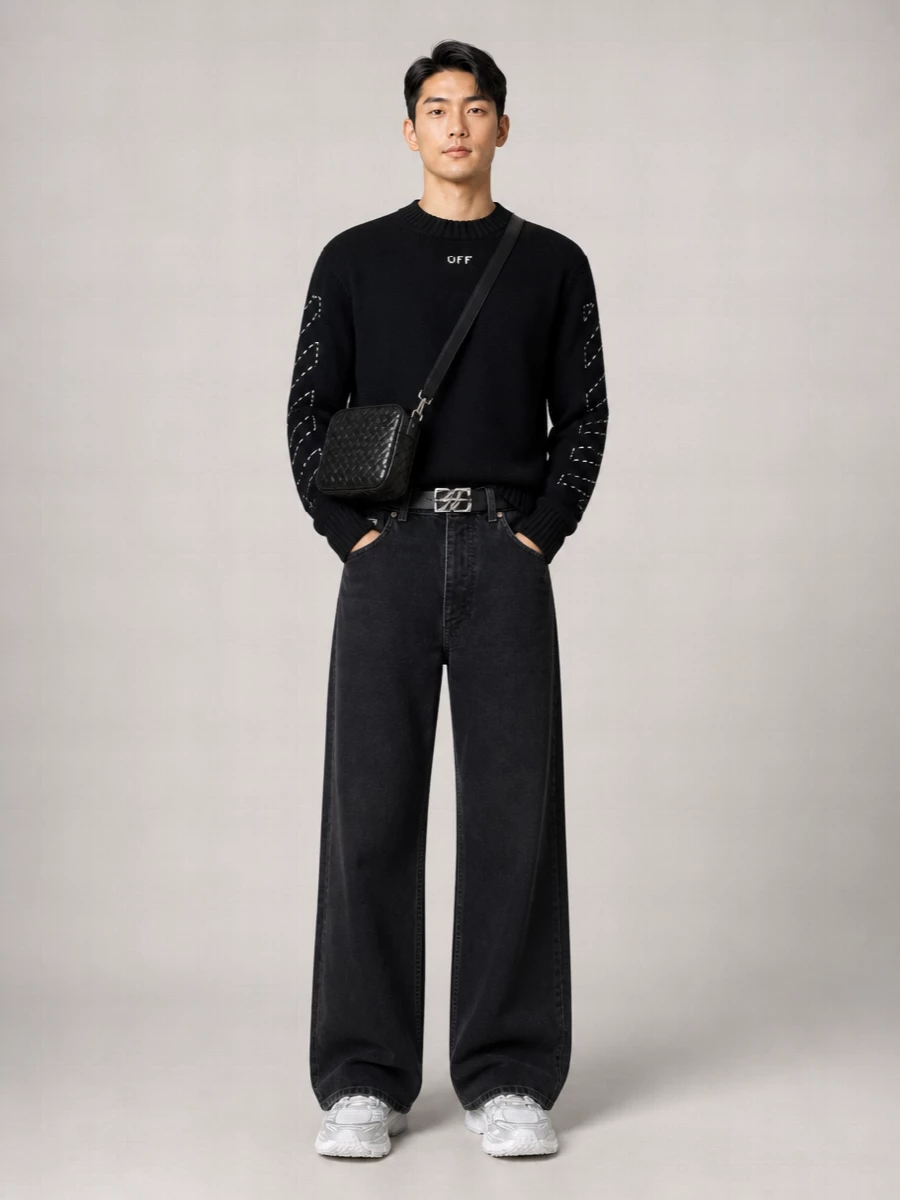 Off-White Cotton Oversized Logo-Embroidered Jumper