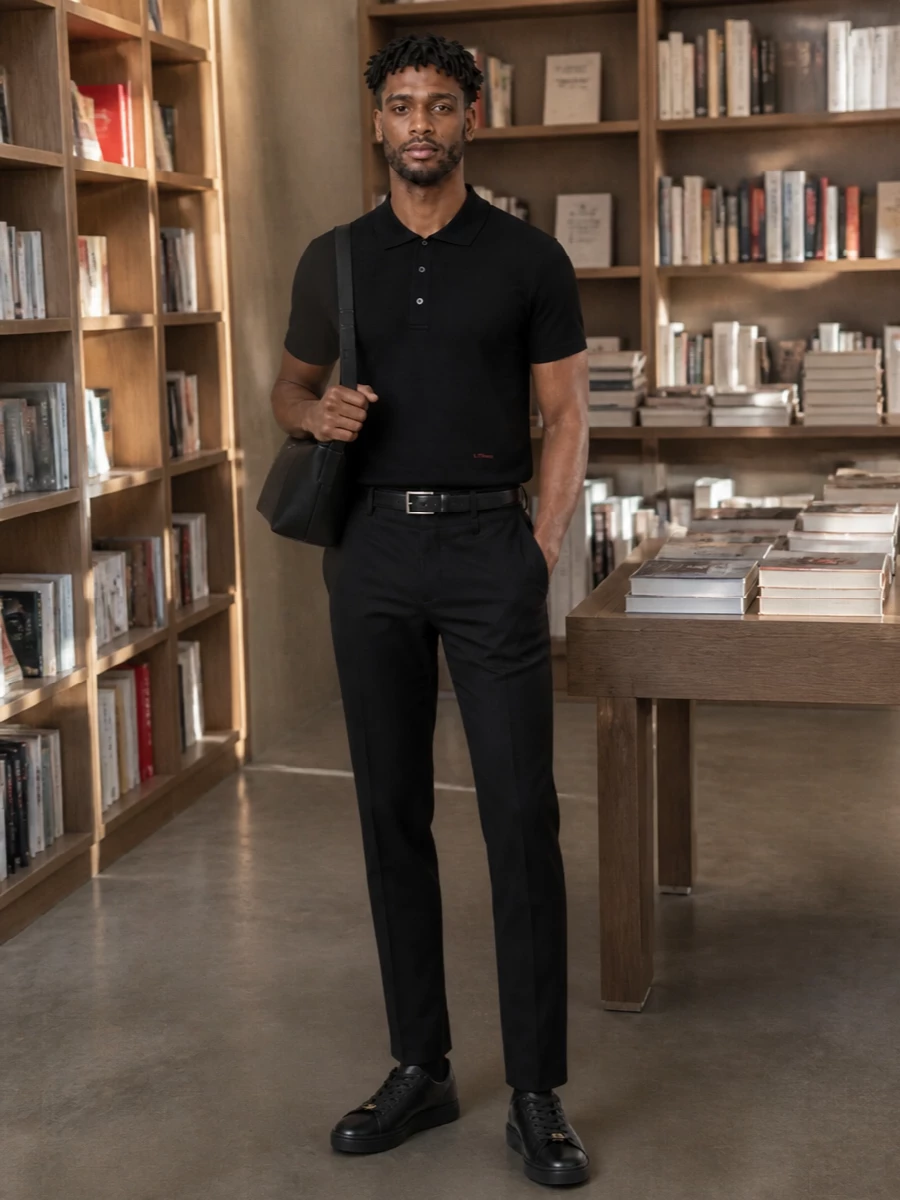 Lanvin black polo tailored trousers prada bag