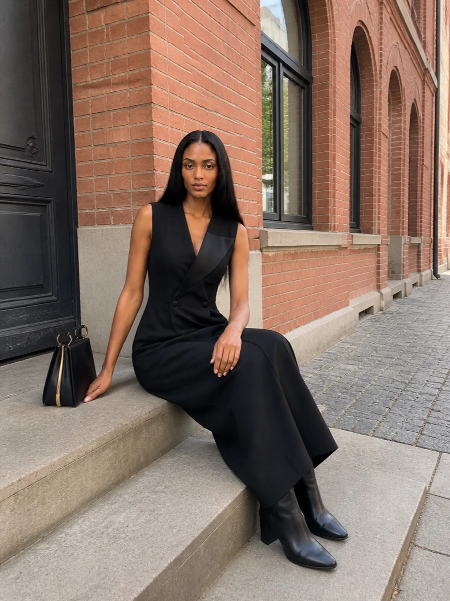 Parosh tuxedo column dress paris texas boots