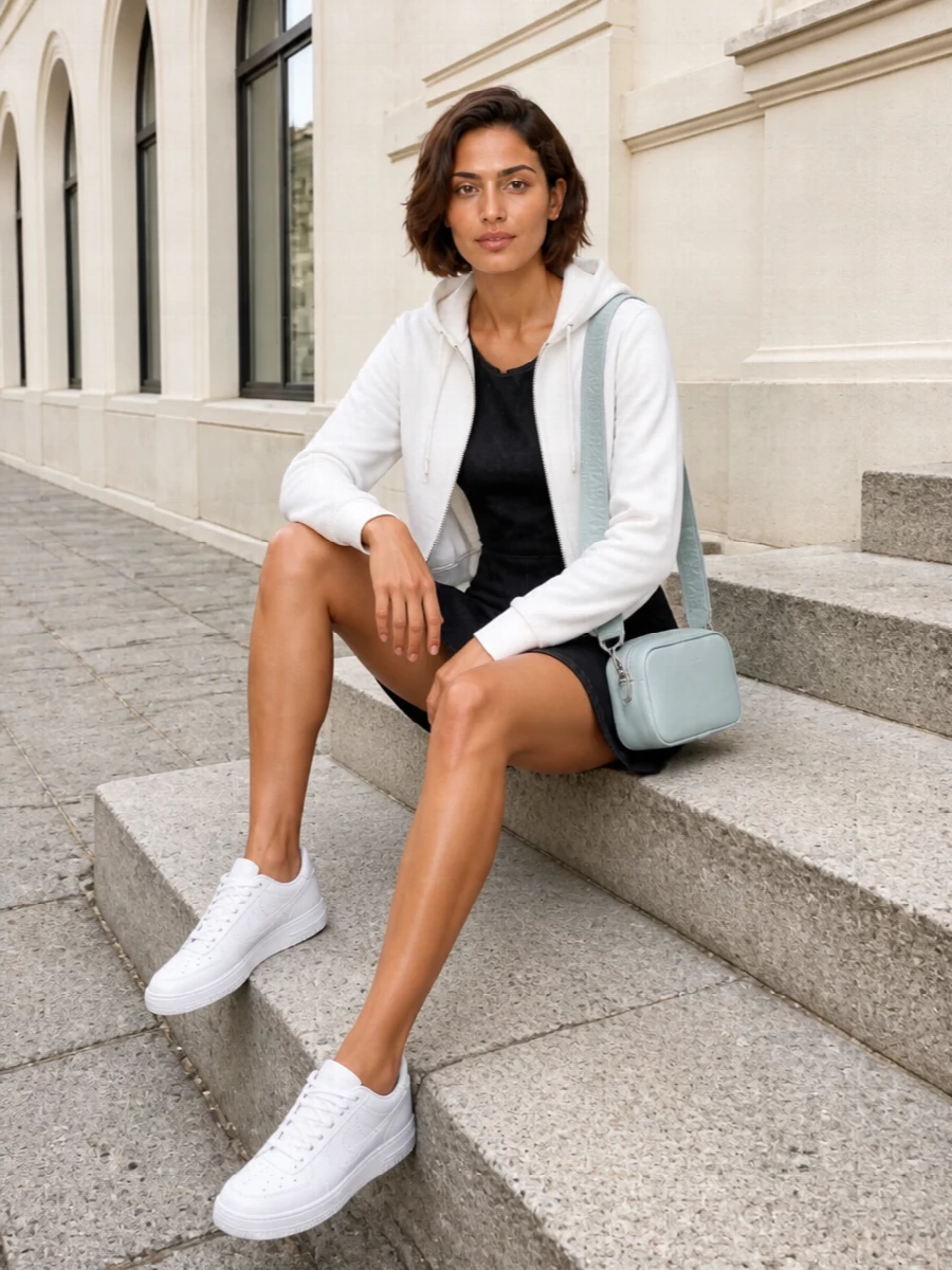 Emporio armani white hoodie denim mini outfit
