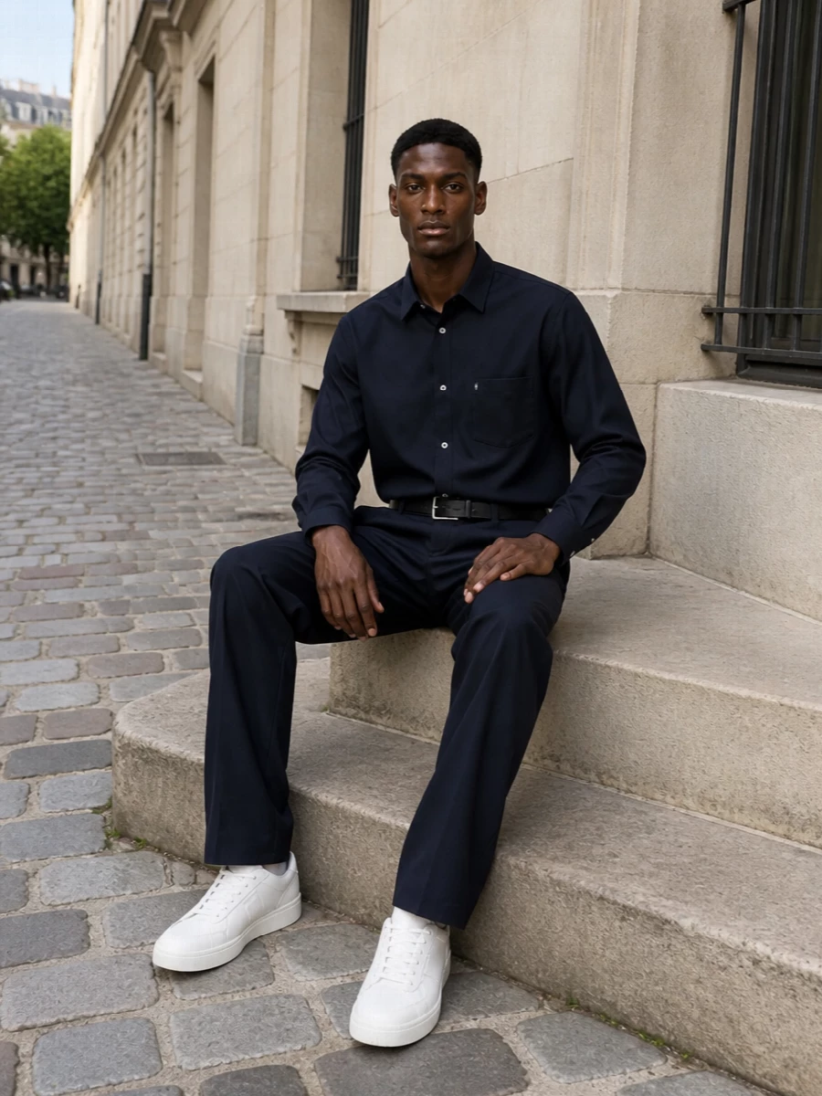Comme des garcons navy tailoring white sneakers