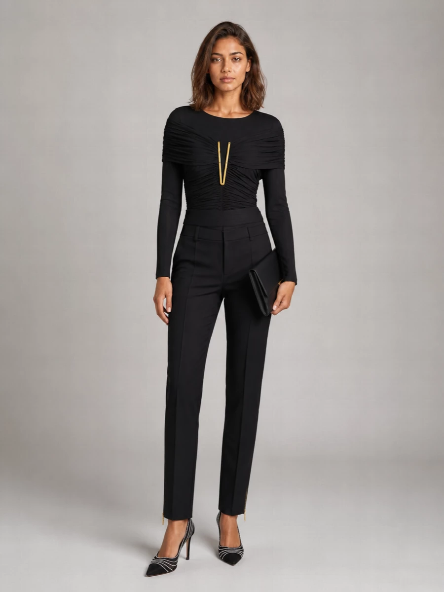 Elisabetta Franchi draped long-sleeve bodysuit