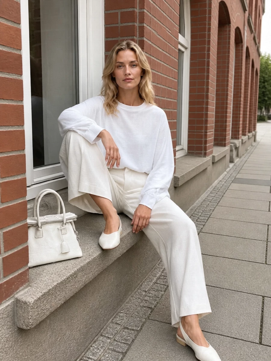 Mm6 margiela white blouse ivory wide leg outfit