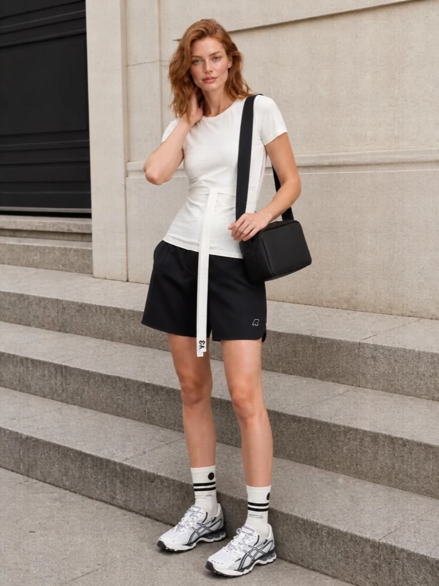 Y3 wrap tee kway shorts asics sneakers