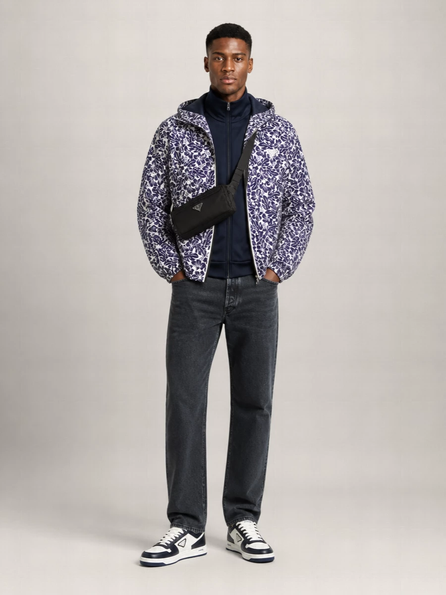 Prada Floral Hooded Nylon Windbreaker