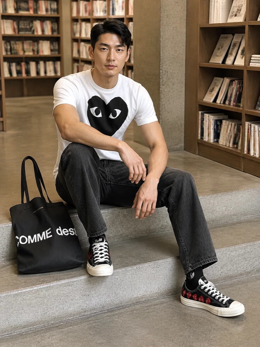 Comme des garcons play tee black denim sneakers