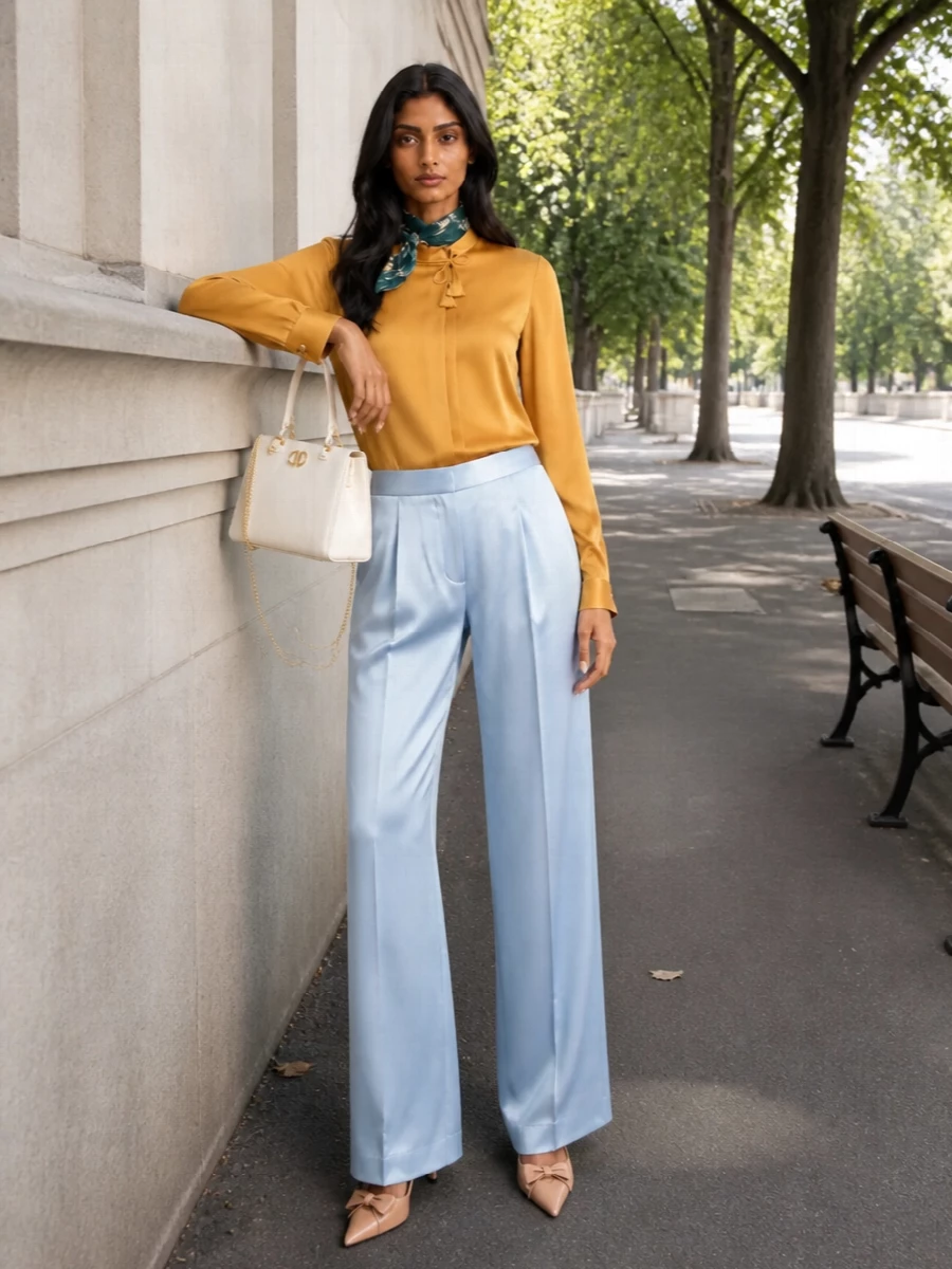 Forte forte satin blouse ice blue trousers