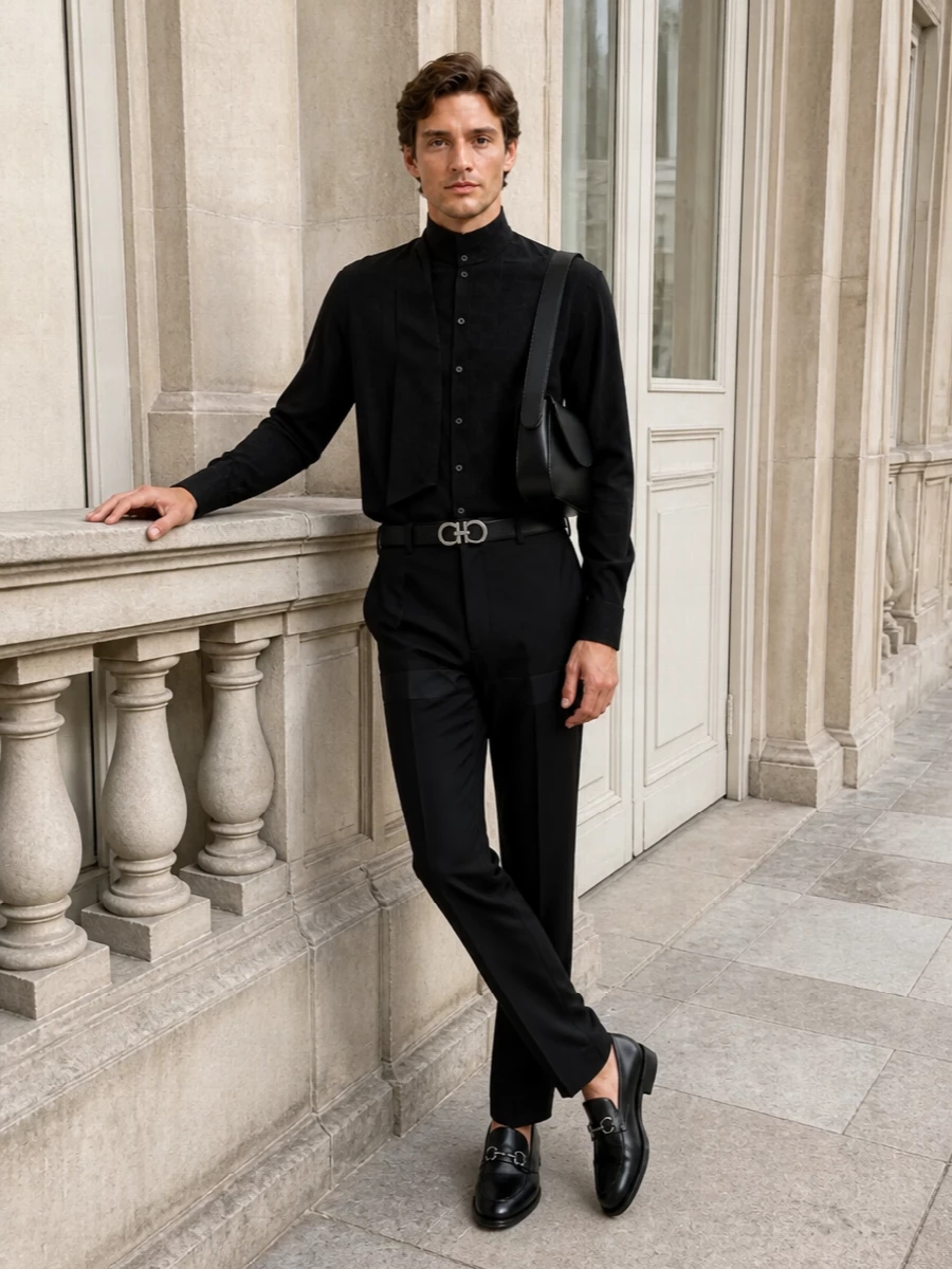 Ferragamo black evening shirt tailored trousers
