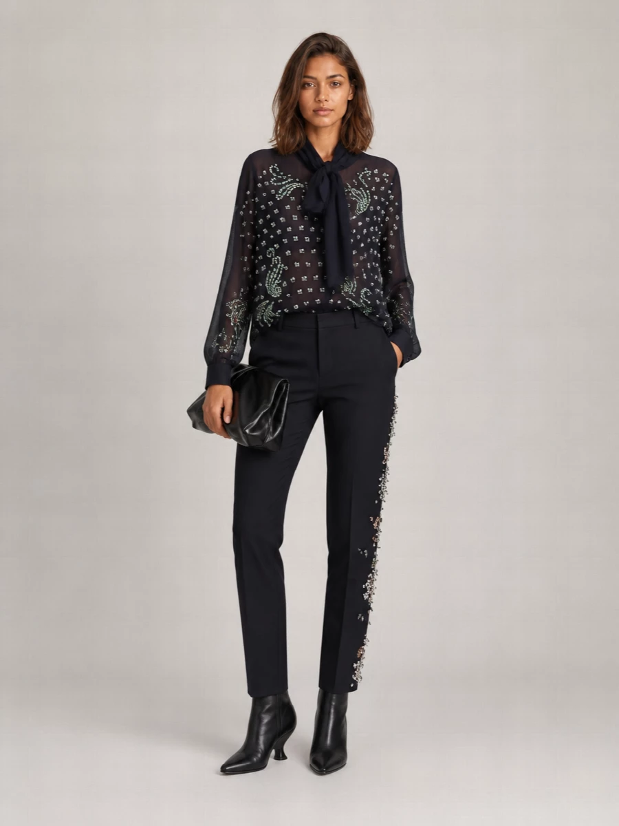 Dries Van Noten Viscose Rhinestone Long-Sleeve Blouse