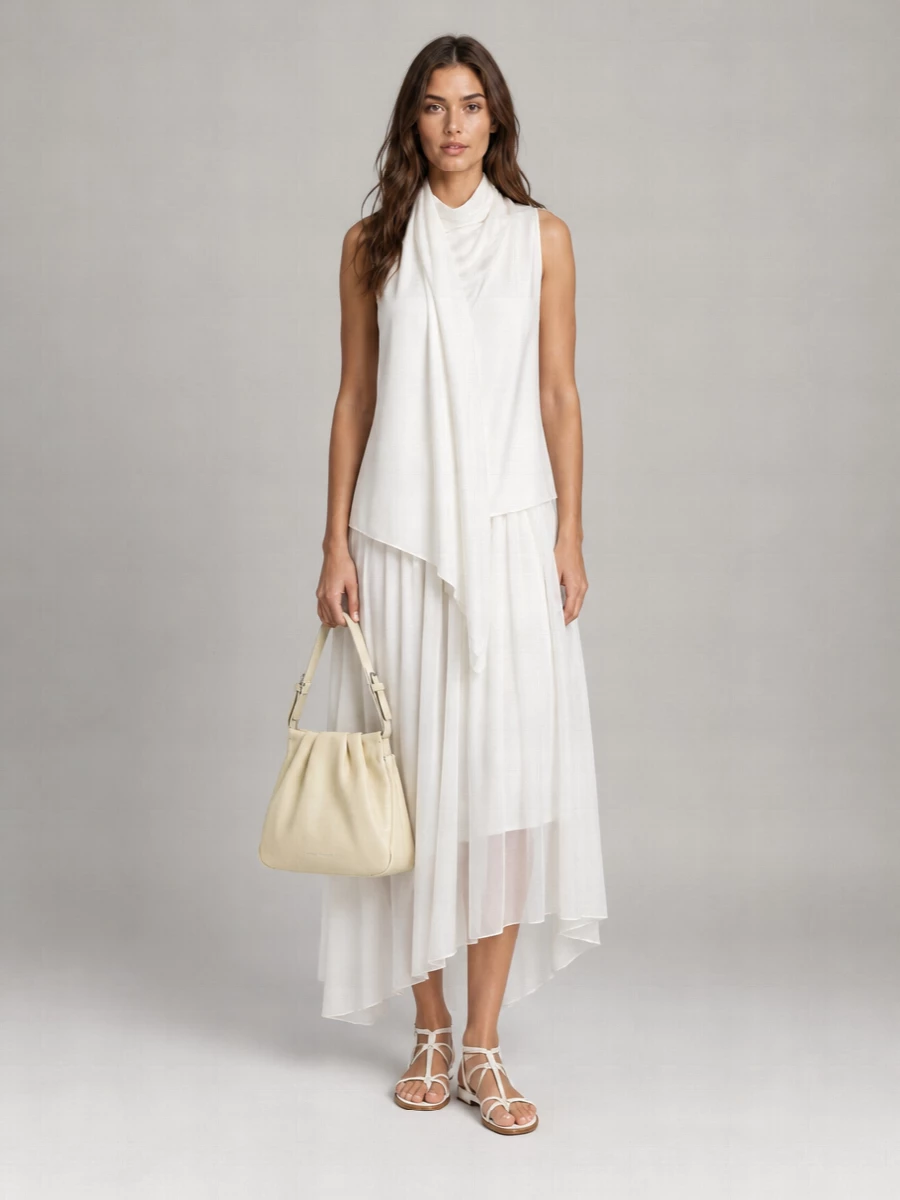 Self-Portrait Cotton Gathered Asymmetric Midi Skirt