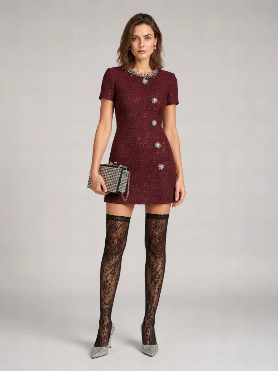 Self-Portrait Embellished Long-Sleeve Mini Dress