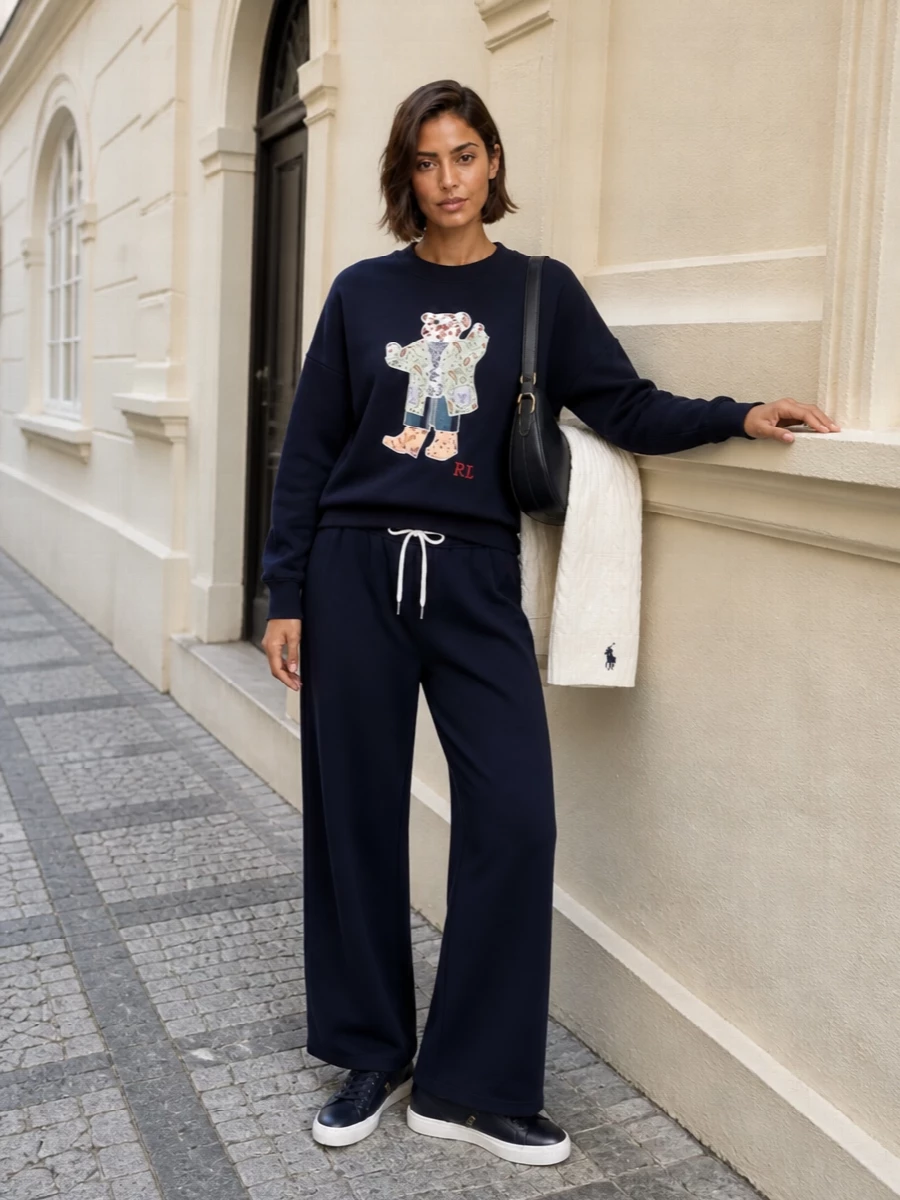 Ralph lauren bear sweatshirt navy wide leg pants