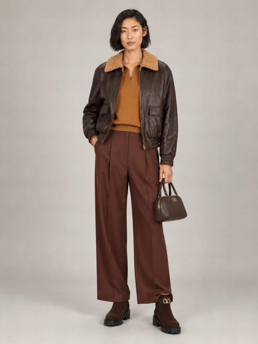 Valentino Garavani leather shearling bomber jacket