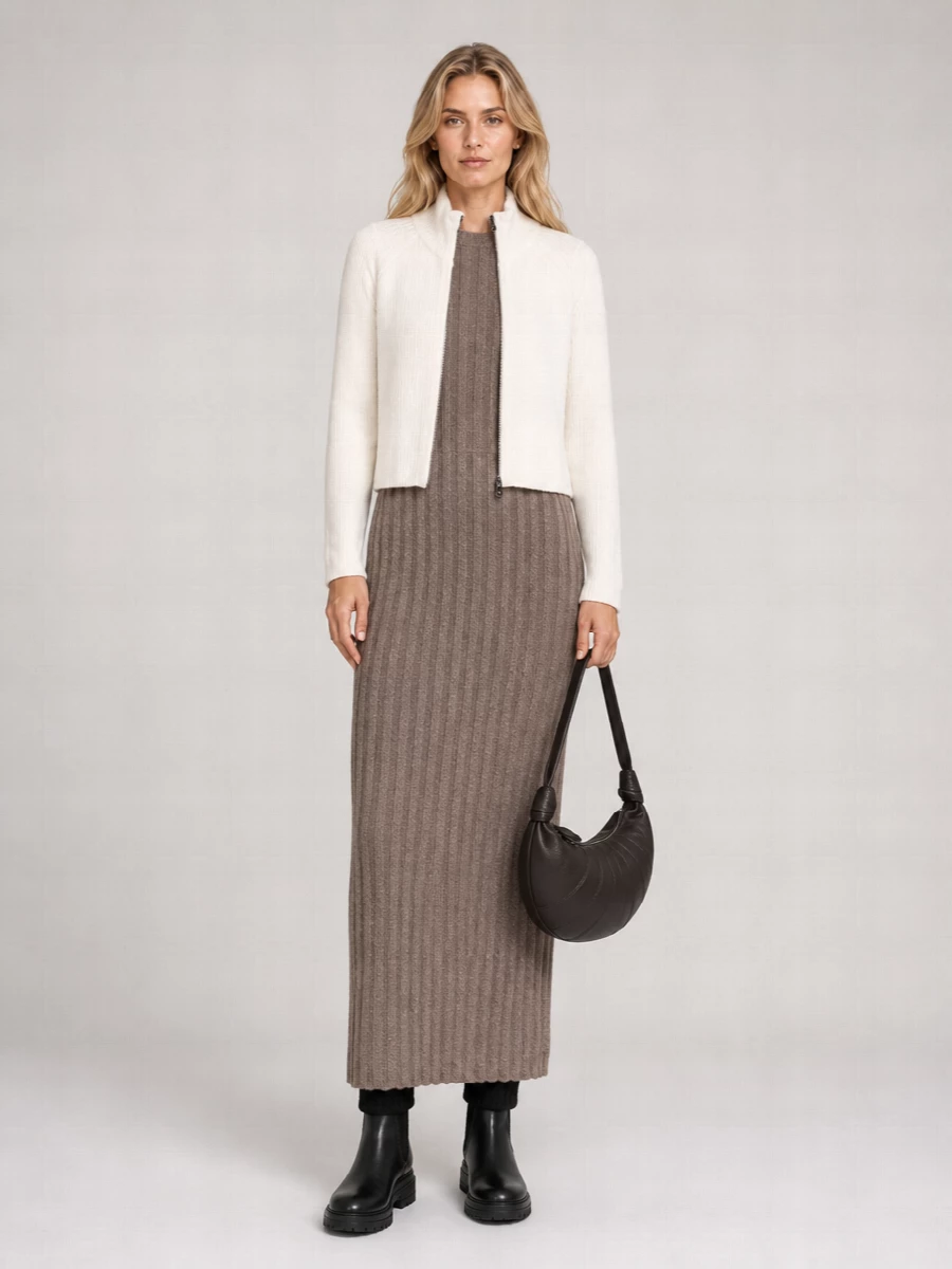 Lisa Yang Cashmere Ribbed High Neck Zip-Up Cardigan