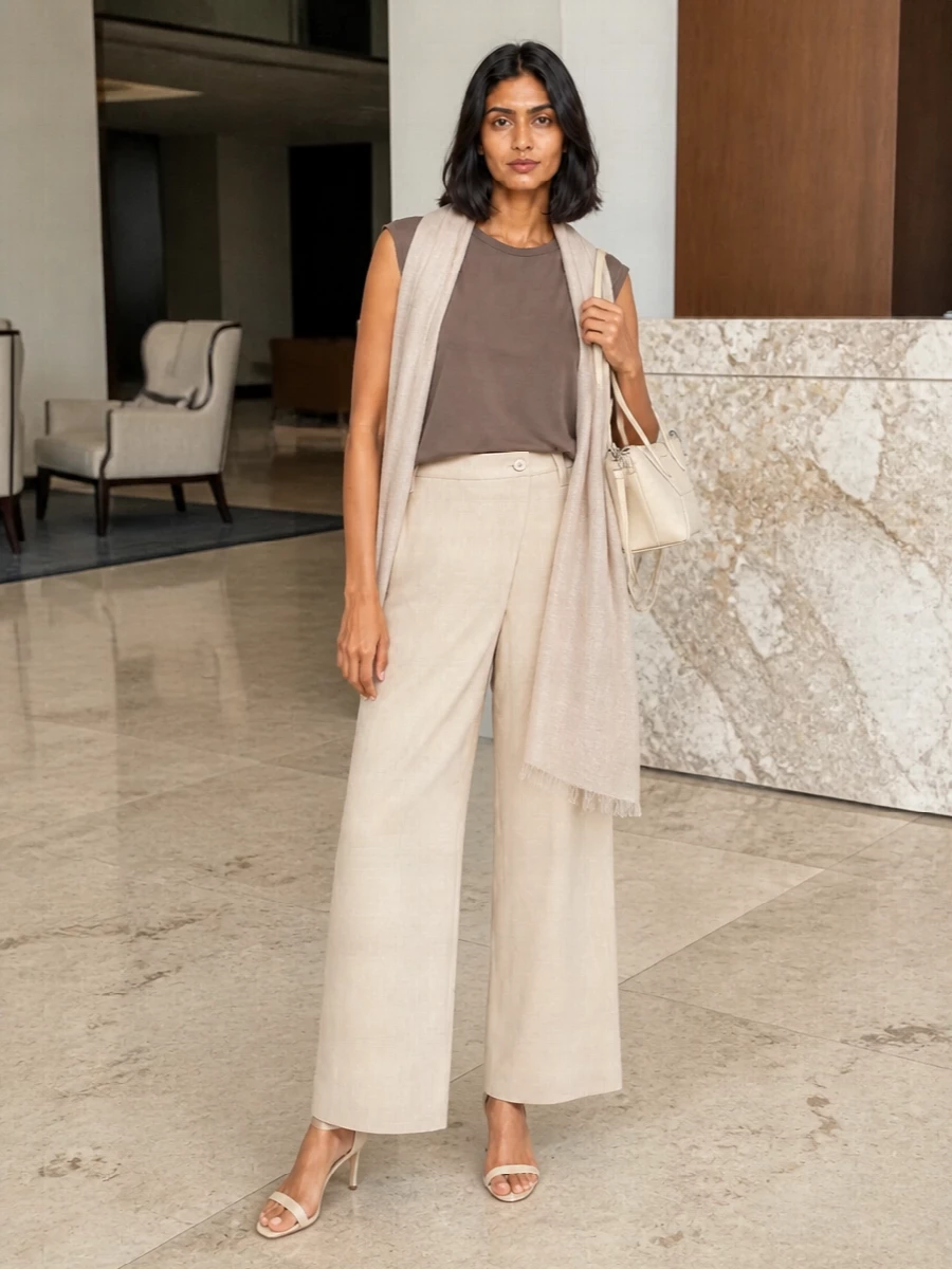 Brunello cucinelli taupe shell beige wide leg trousers