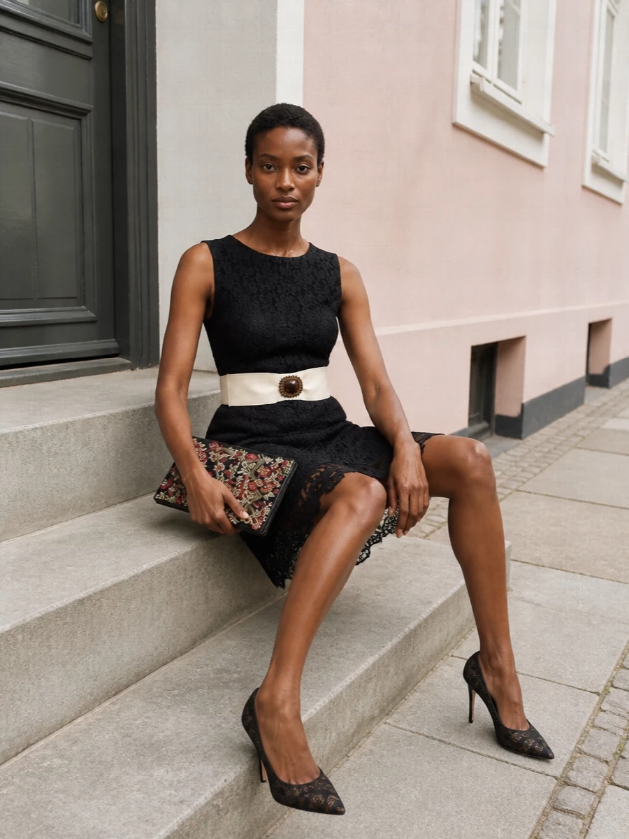 Dolce gabbana black lace cocktail dress outfit