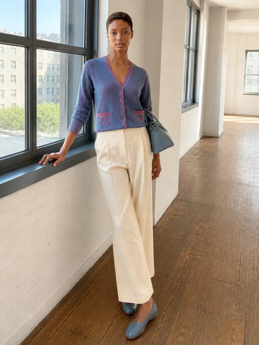 Maison margiela blue cardigan wide leg trousers
