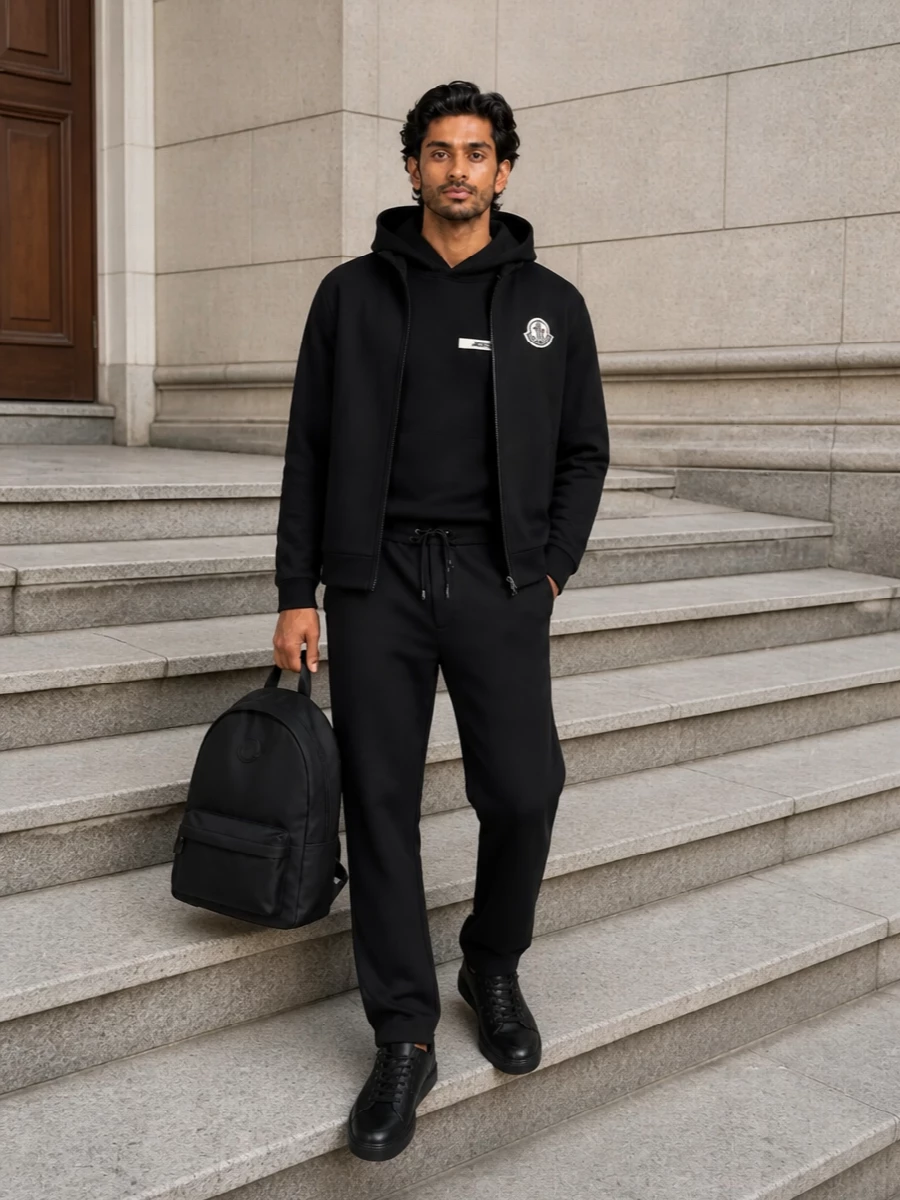 Moncler jacquemus black hoodie outfit men