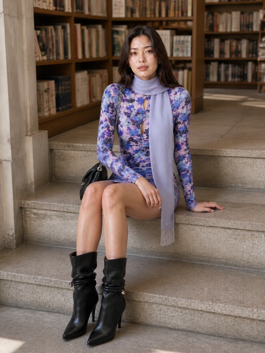 Isabel marant floral mini dress black boots