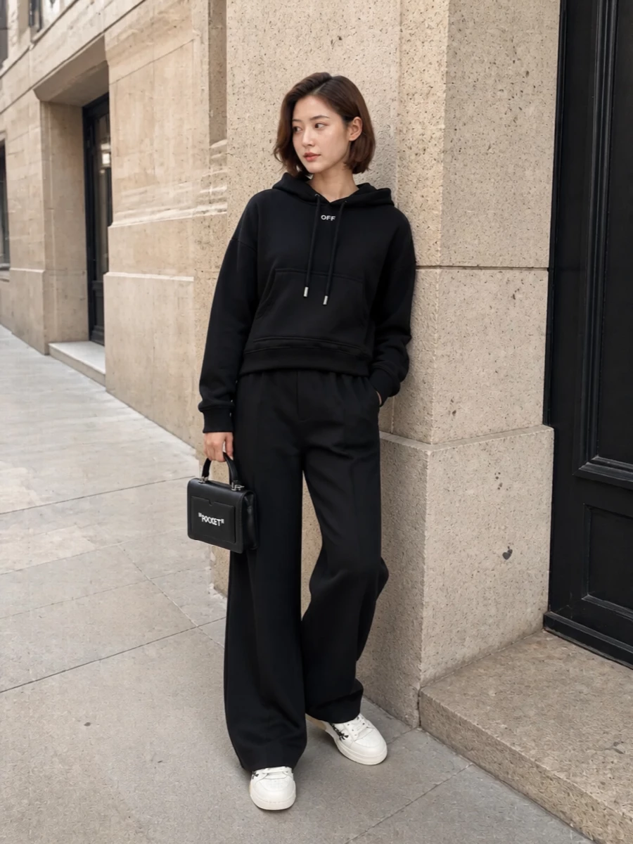 Off white hoodie lounge trousers streetwear outfit