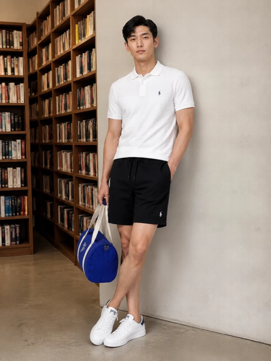 Polo ralph lauren black shorts white polo sneakers