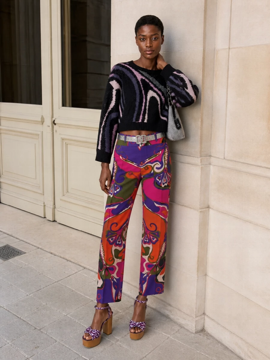 Pucci printed pants cropped knit platform sandals
