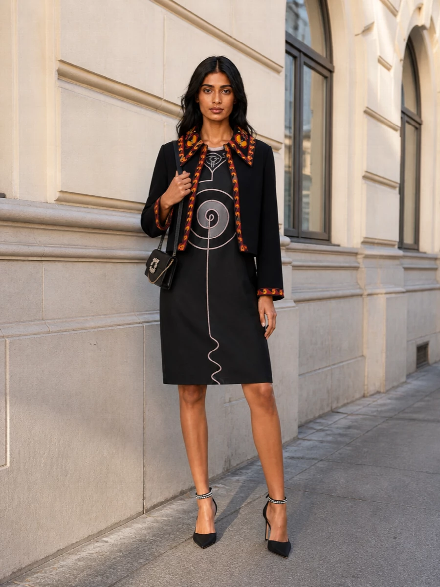Pucci black embellished jacket graphic shift dress