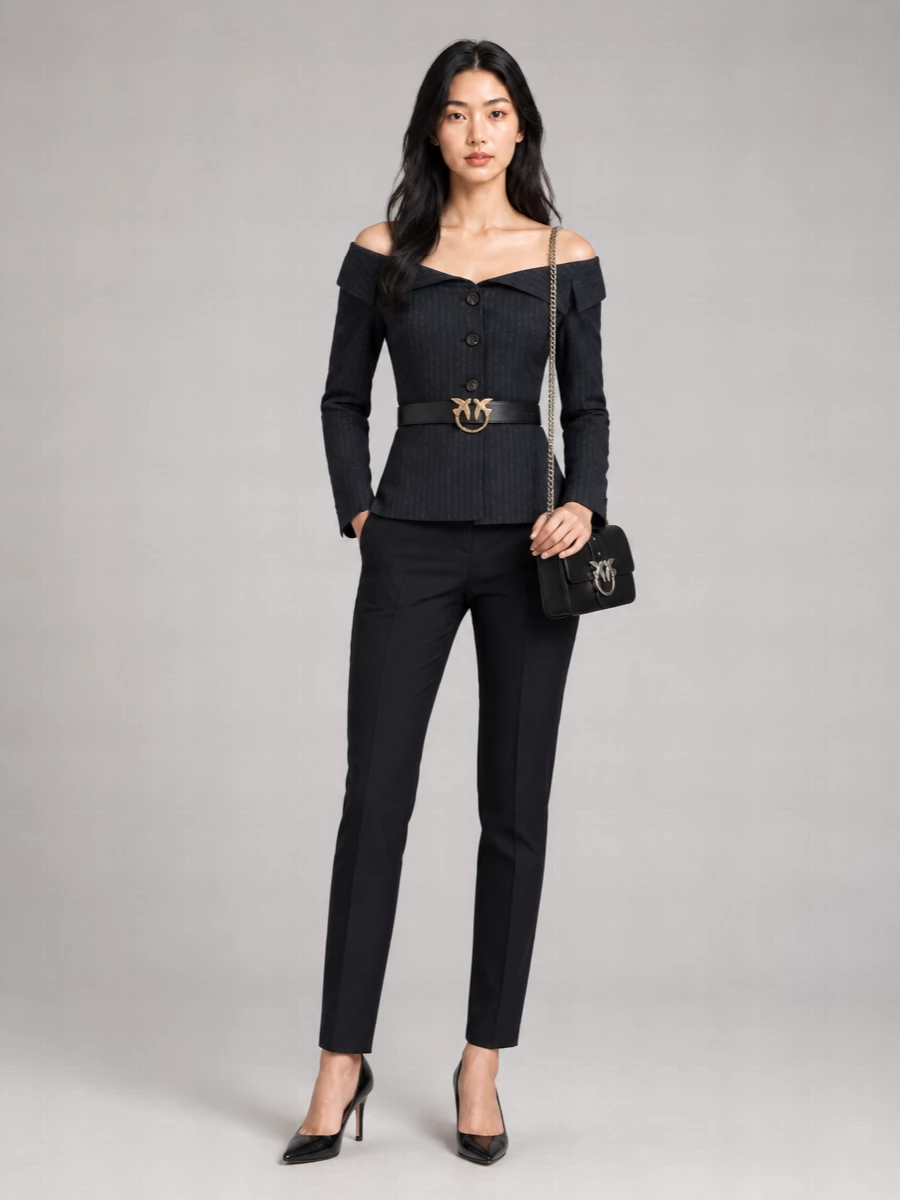 Pinko Pinstripe Off-The-Shoulder Blazer