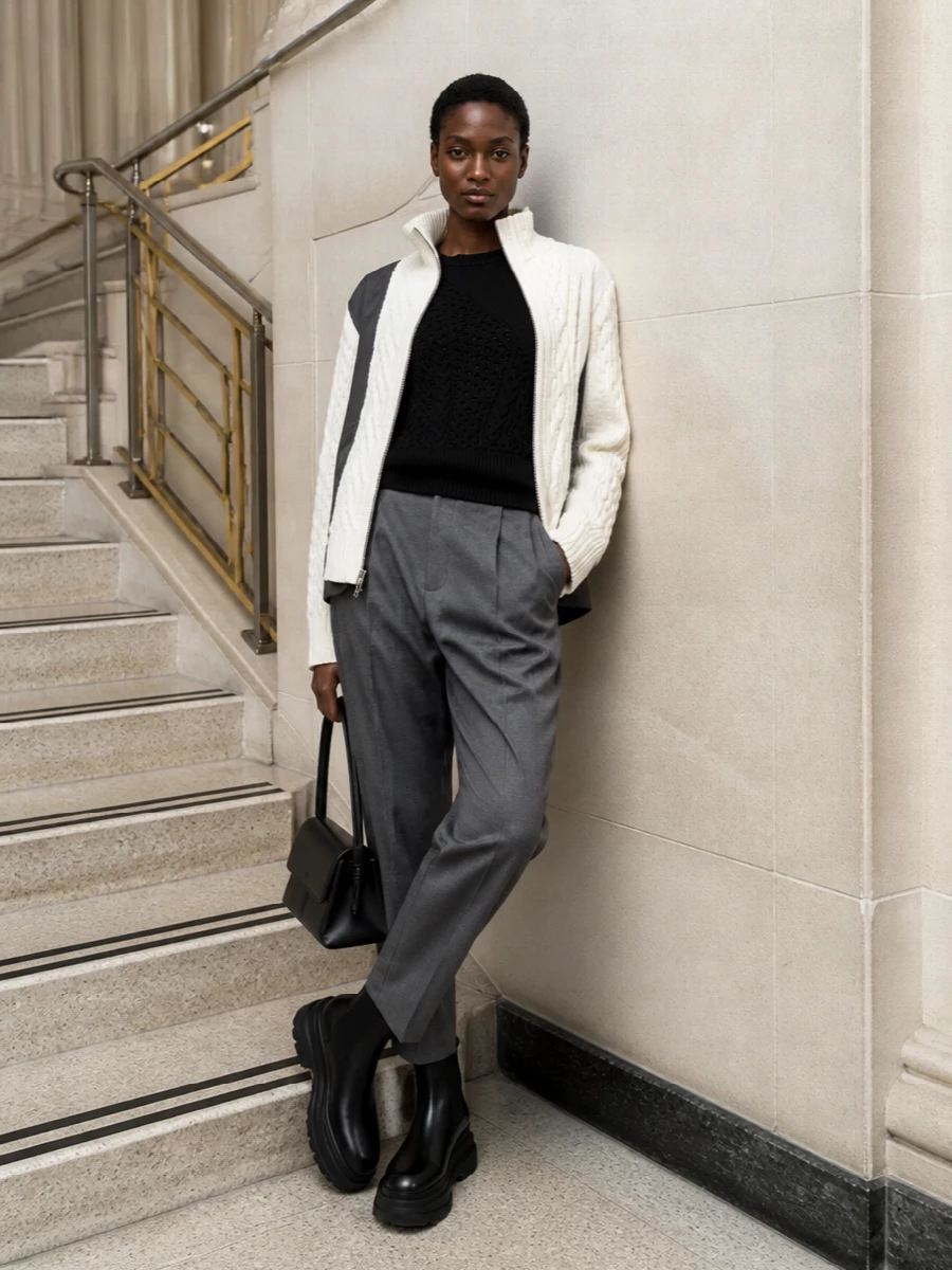 Sacai jacket tailored trousers platform boots