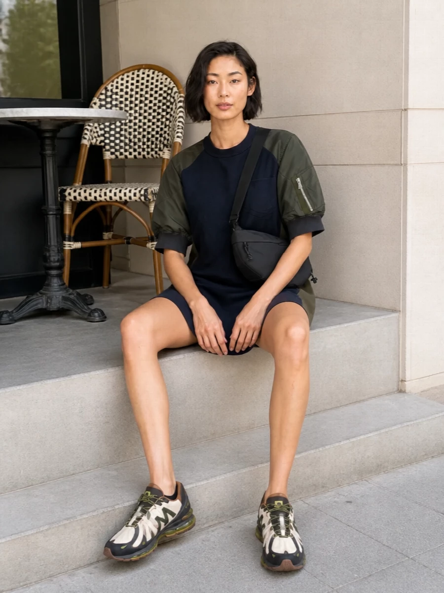 Sacai navy utility dress technical sneakers