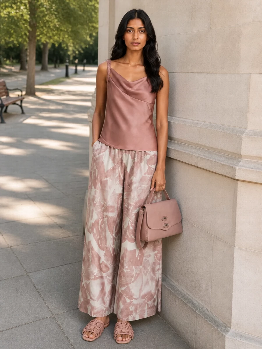 Alysi wide leg floral trousers satin top