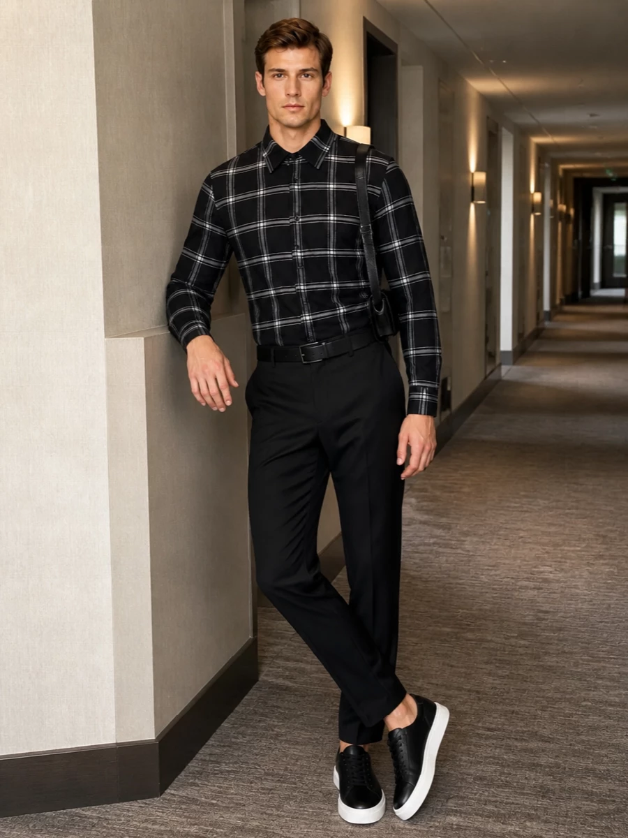 Alexander mcqueen checked shirt black trousers