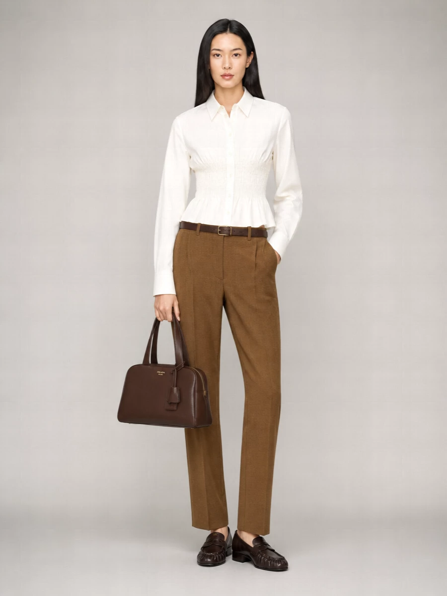 Prada High-Rise Wide-Leg Wool Tailored Trousers