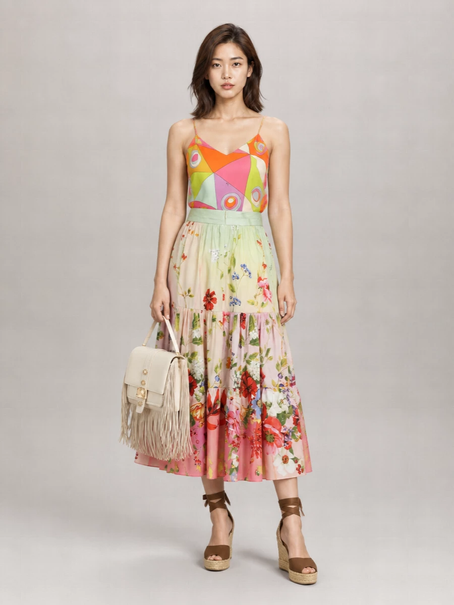 Pucci Silk Printed V-Neck Spaghetti-Strap Top