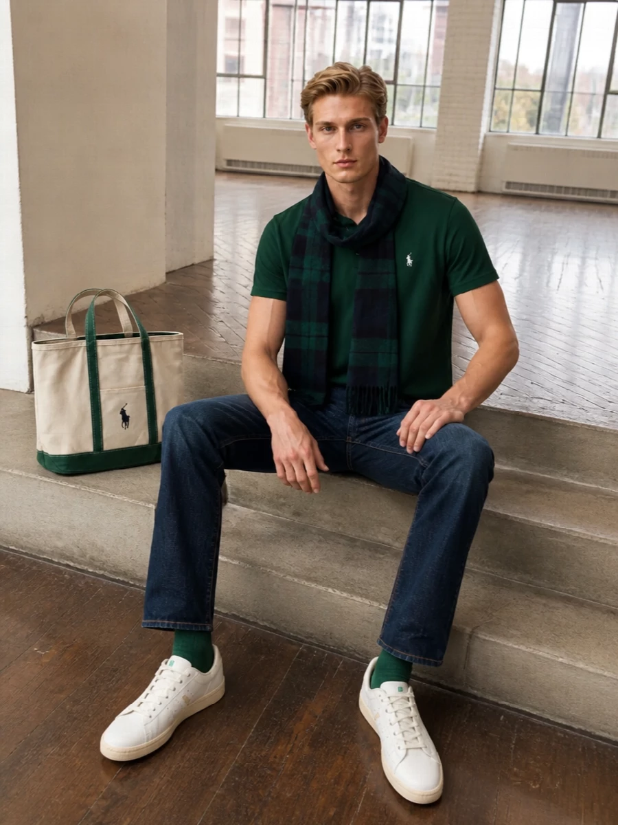 Polo ralph lauren green tee dark denim stan smith