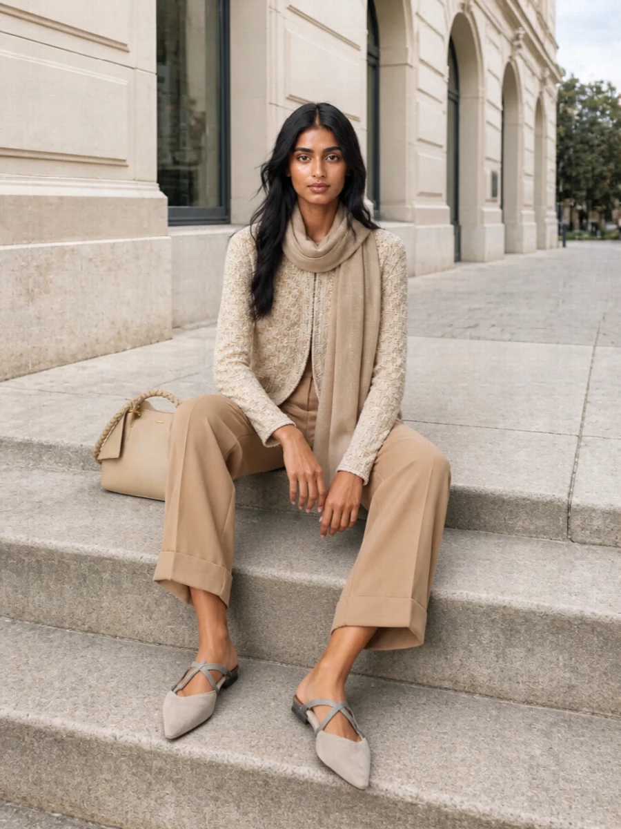 Fabiana filippi cardigan camel trousers outfit