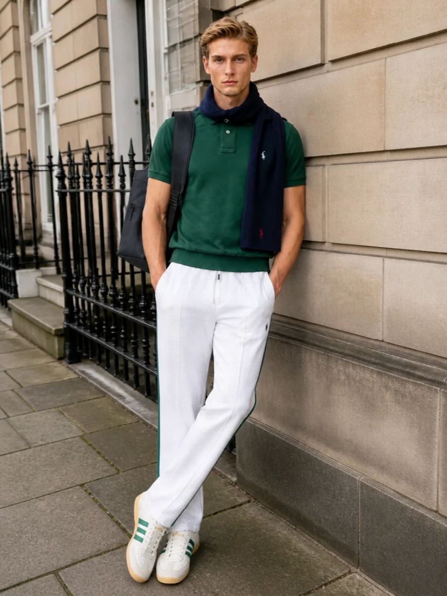 Polo ralph lauren green polo white track pants