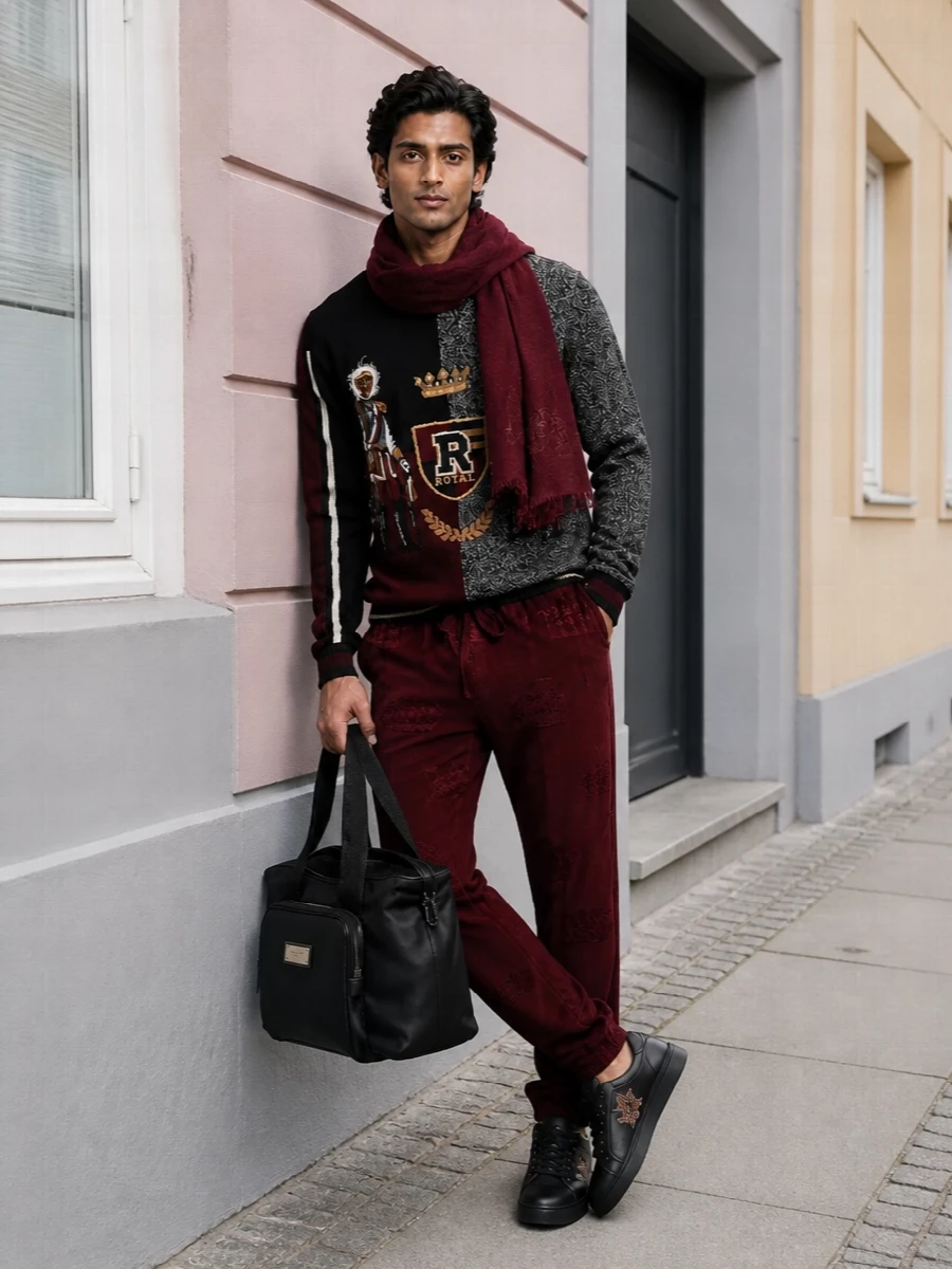 Dolce gabbana royal crest sweater burgundy joggers