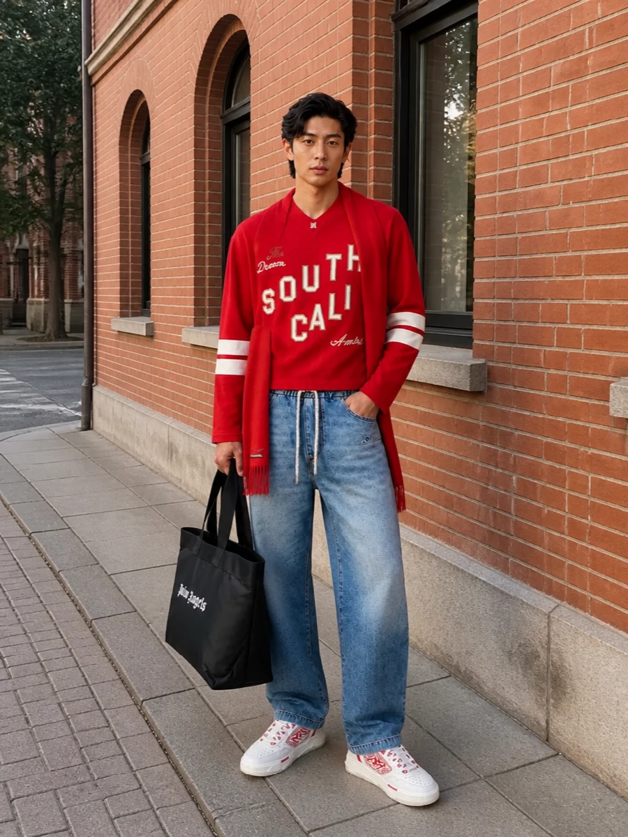 Amiri red jersey jogger jeans sneakers streetwear