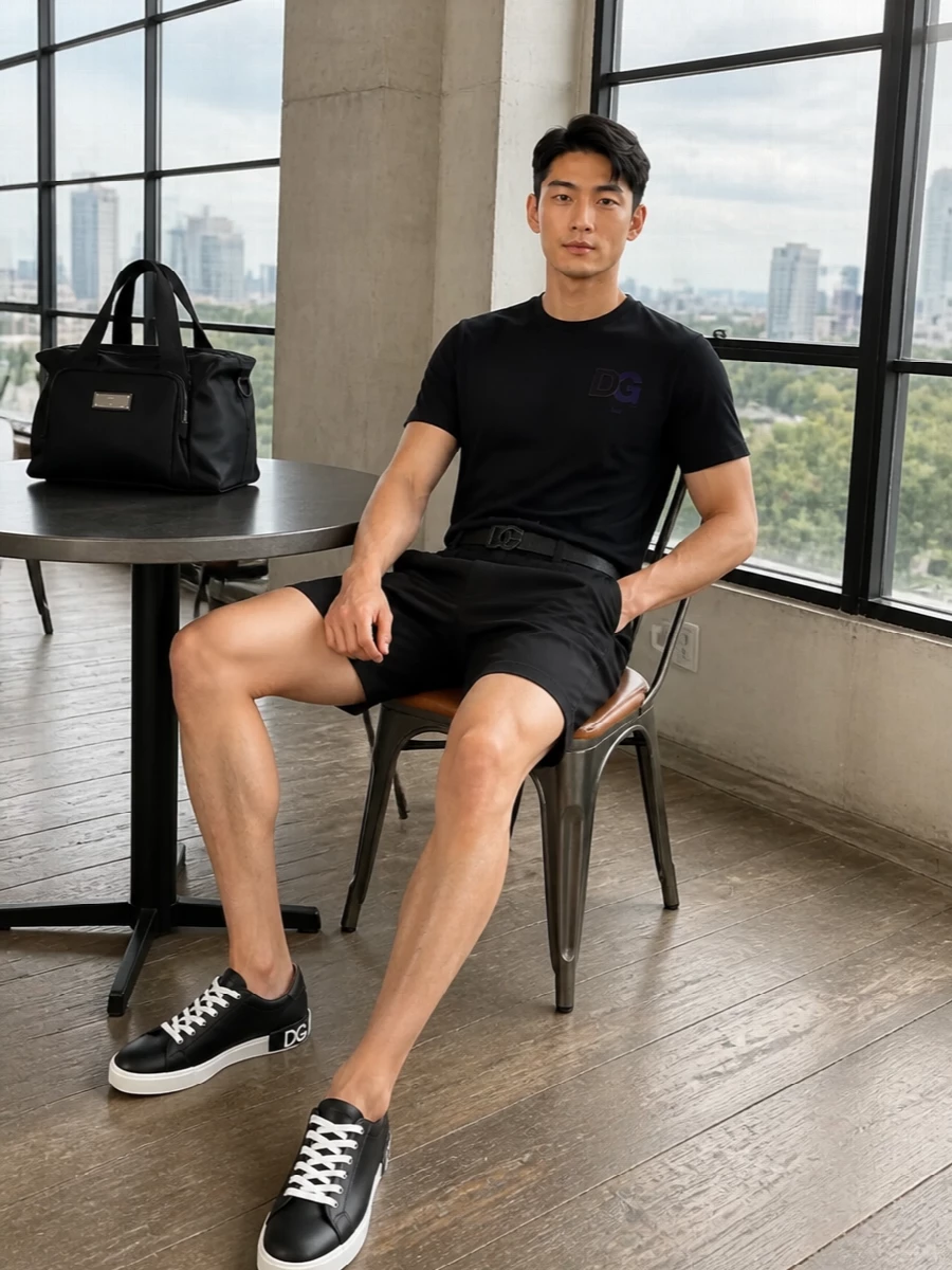 Dolce gabbana black tshirt outfit with shorts