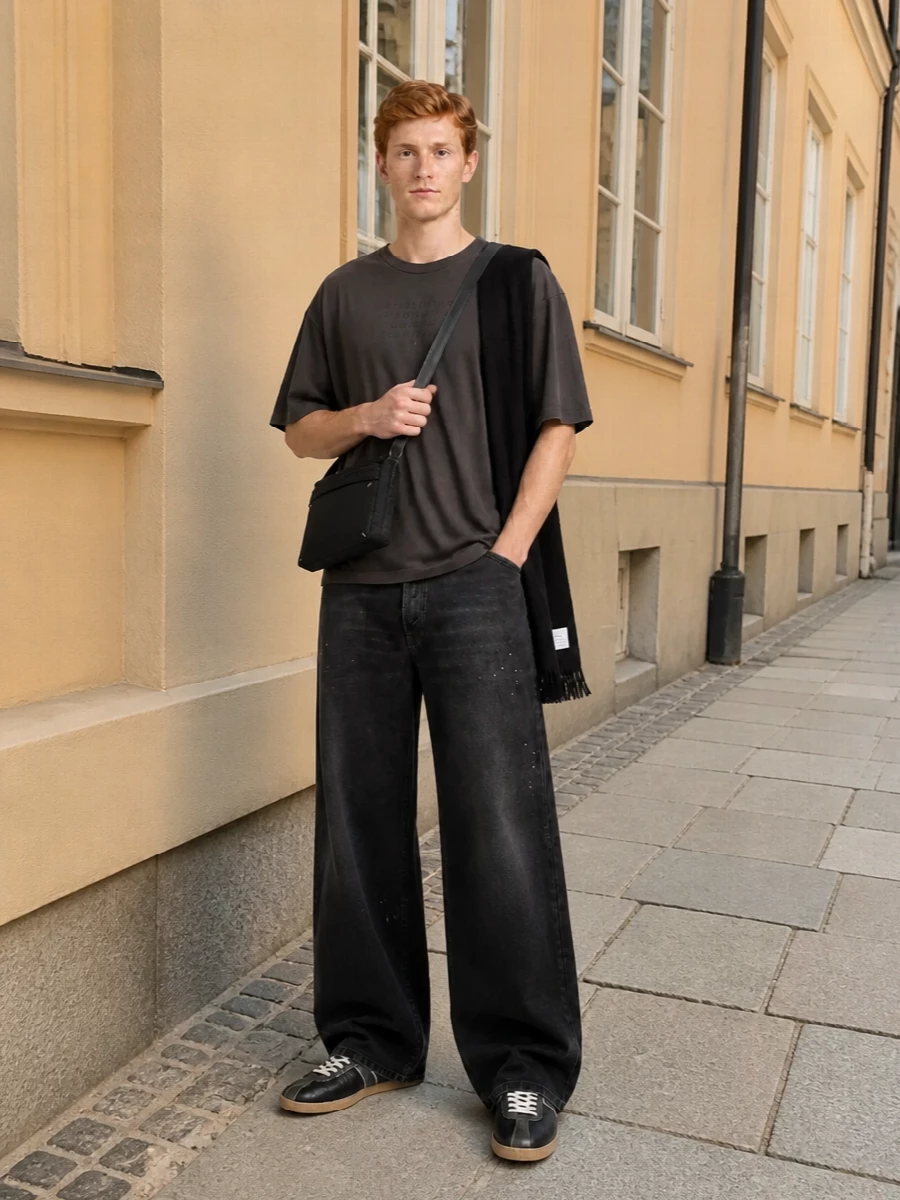 Maison margiela wide leg jeans oversized tee outfit