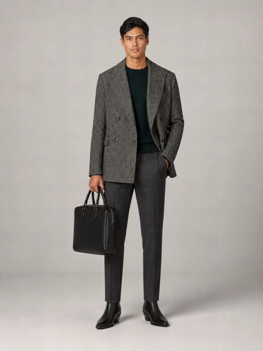 Ami Paris virgin wool herringbone double-breasted coat