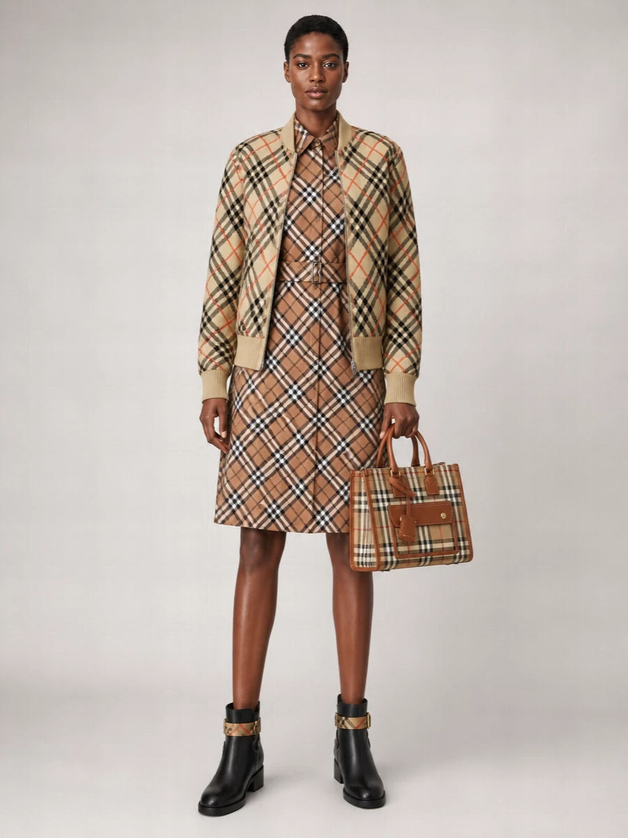 Burberry Check Pattern V-Neck Cardigan Jacket