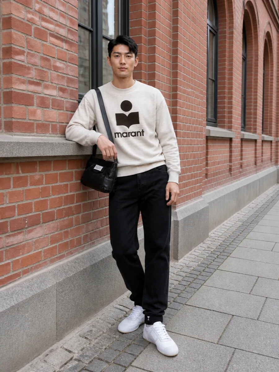 Isabel marant sweatshirt black jeans white sneakers