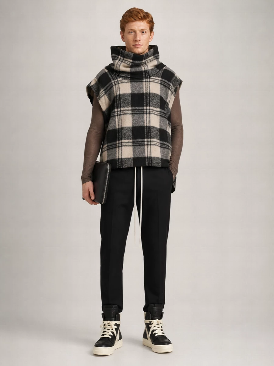 Rick Owens Checked Sleeveless Cape
