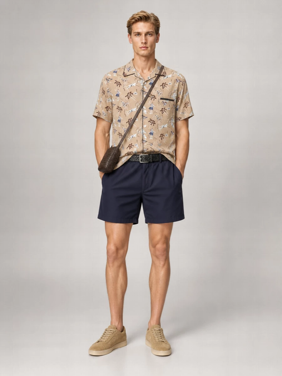 Prada Silk Printed Oversized Short-Sleeve Bowling Shirt