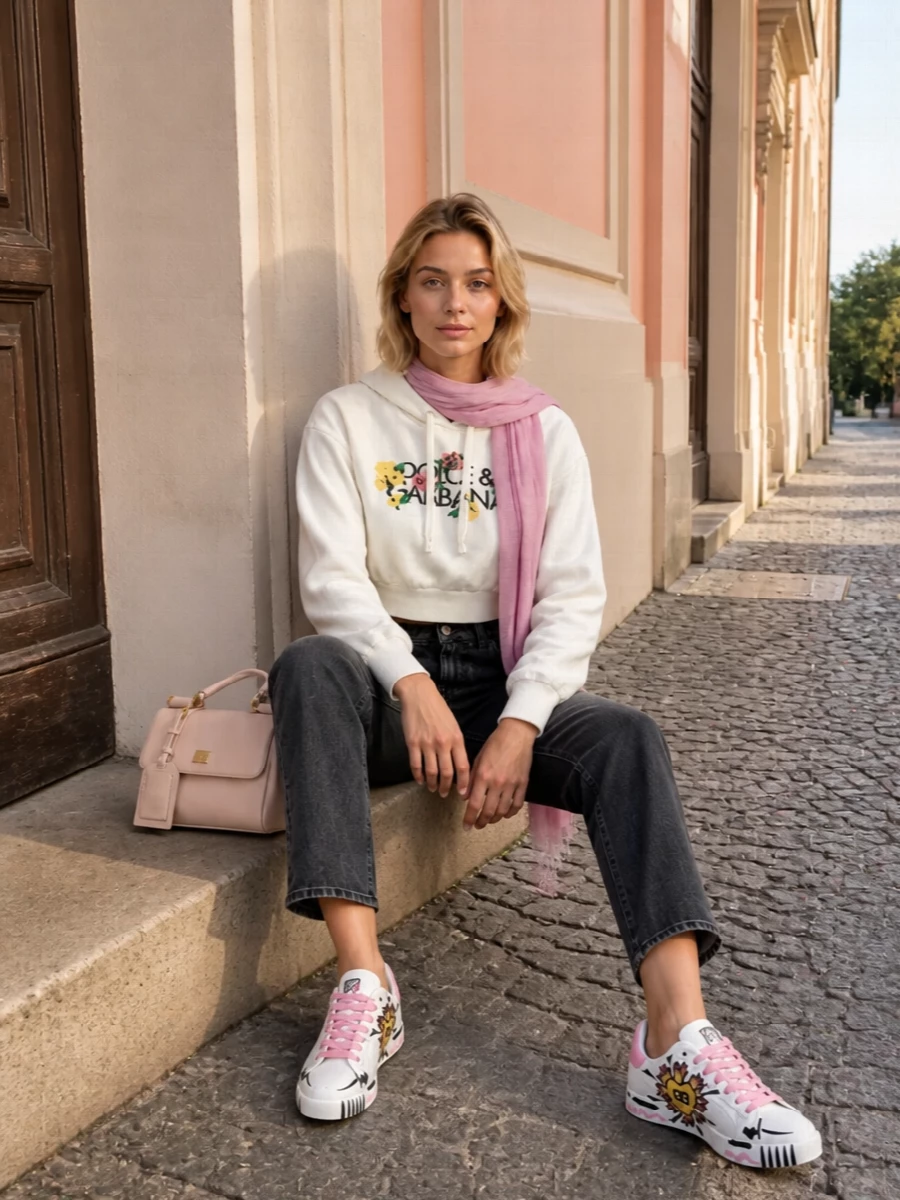 Dolce gabbana cropped hoodie jeans sneakers