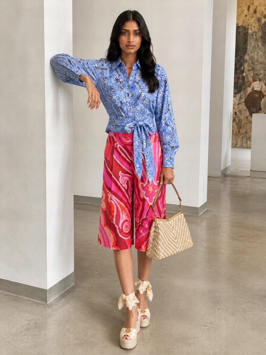 Etro floral shirt print shorts summer outfit